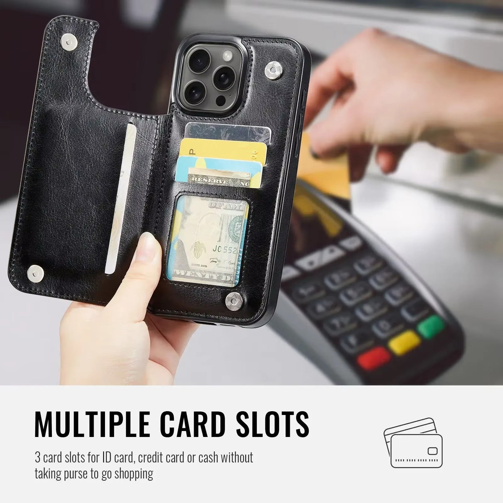 Luxury iPhone Case — Wallet Card Holder Flip Cover with Dual-Layer Leather Build and Full-Protection Design