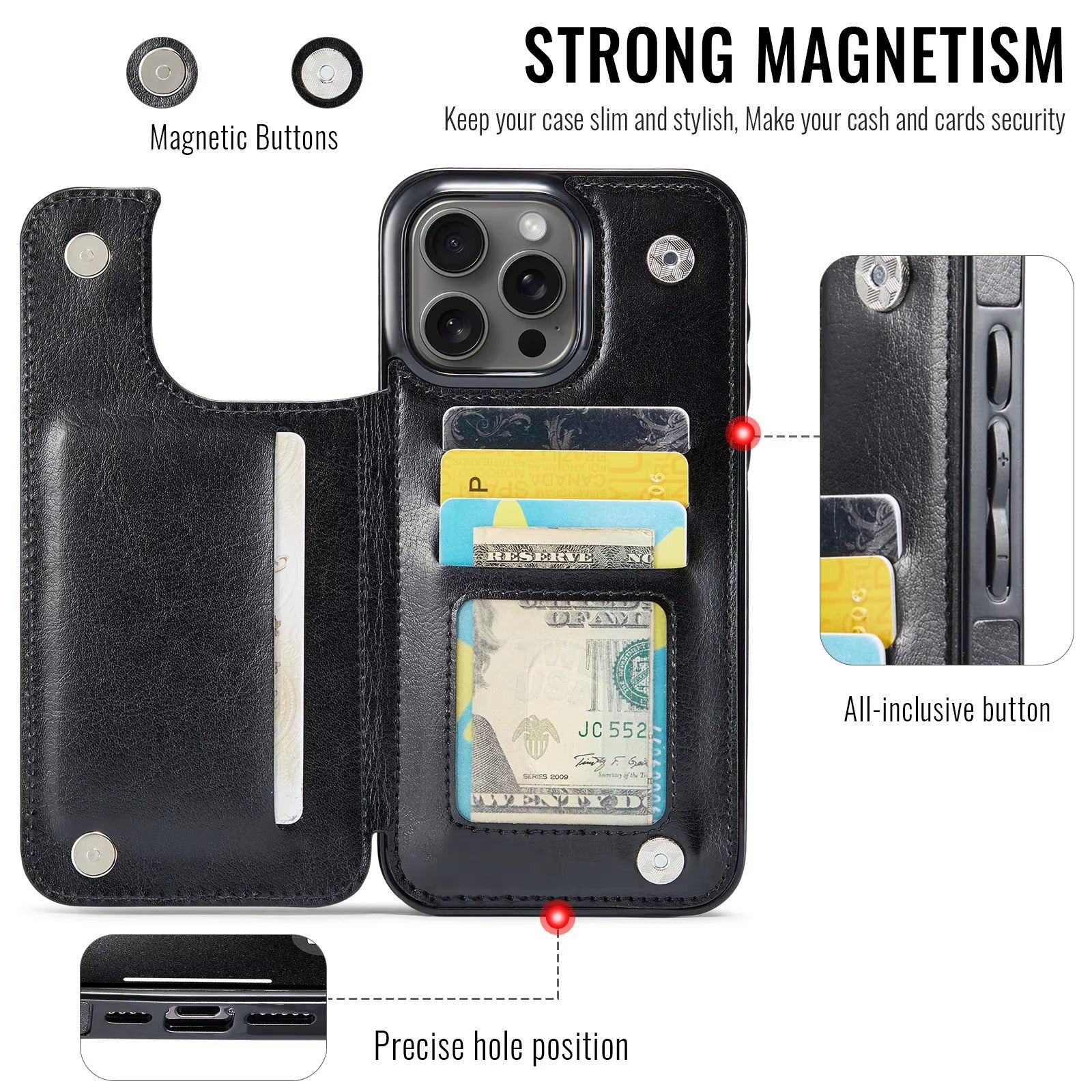Luxury iPhone Case — Wallet Card Holder Flip Cover with Dual-Layer Leather Build and Full-Protection Design