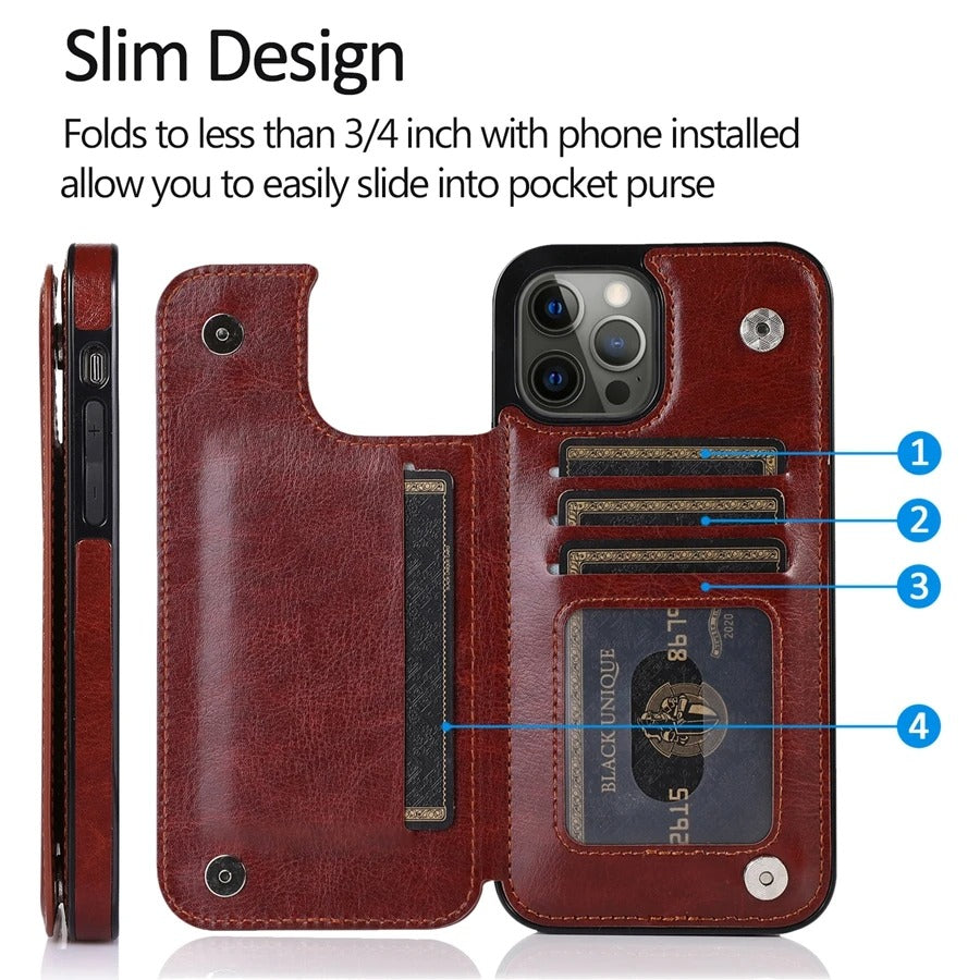 Luxury iPhone Case — Wallet Card Holder Flip Cover with Dual-Layer Leather Build and Full-Protection Design