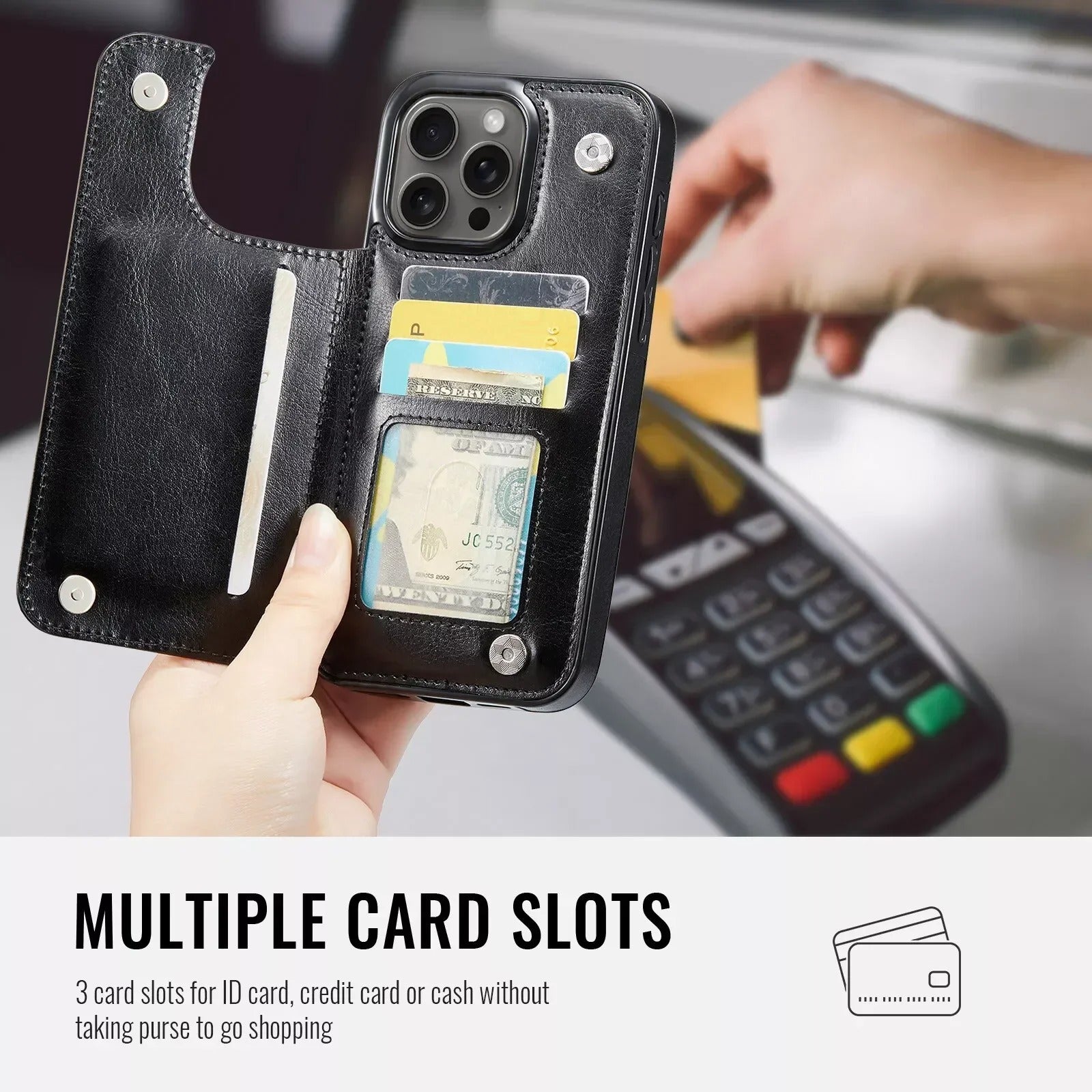 Luxury iPhone Case — Wallet Card Holder Flip Cover with Dual-Layer Leather Build and Full-Protection Design