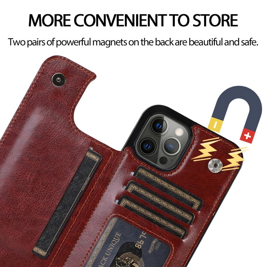Luxury iPhone Case — Wallet Card Holder Flip Cover with Dual-Layer Leather Build and Full-Protection Design