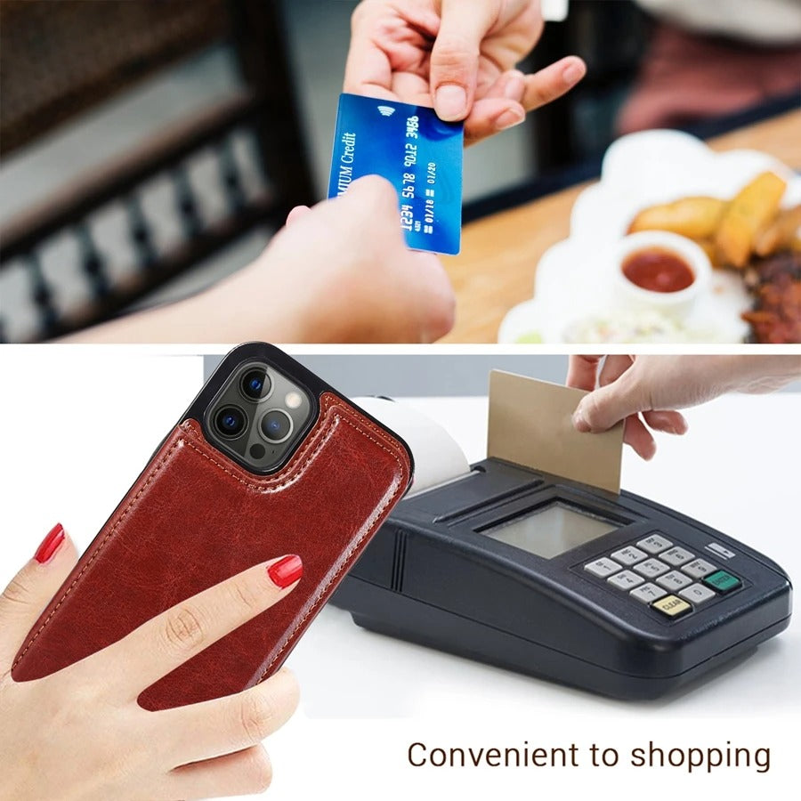 Luxury iPhone Case — Wallet Card Holder Flip Cover with Dual-Layer Leather Build and Full-Protection Design