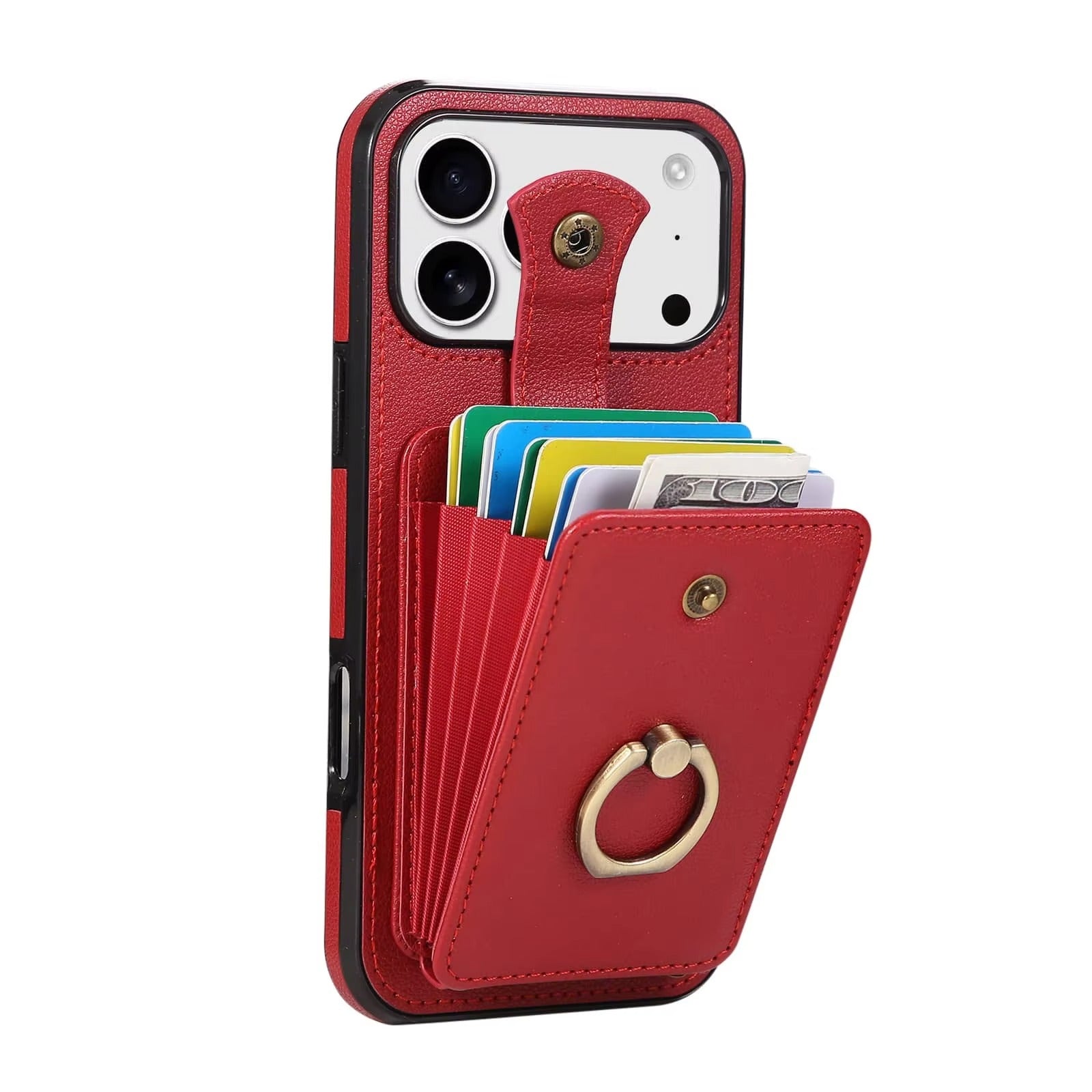 Luxury iPhone Case — Wallet Cover with Card Holder, 360° Rotating Finger Ring Kickstand, RFID-Blocking PU Leather Full-Protection Design for iPhone 17 Pro Max and Air