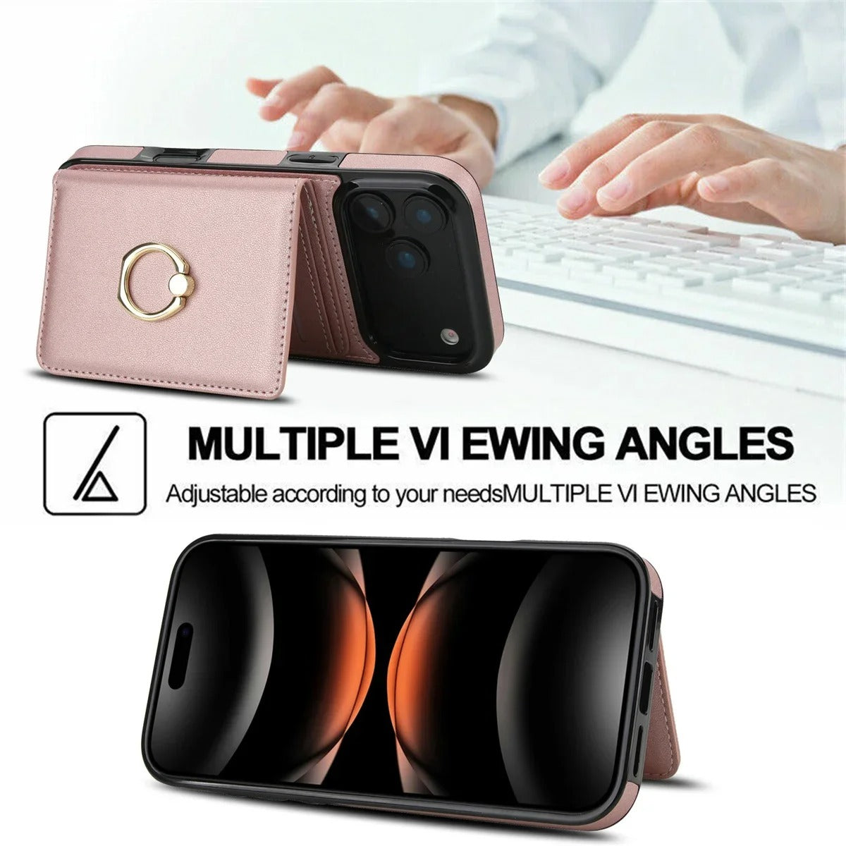 Luxury iPhone Case — Wallet Cover with Card Holder, 360° Rotating Ring Kickstand, Magnetic Clasp & Shockproof PU Leather Full-Coverage Design for iPhone 17 Pro Max and Air