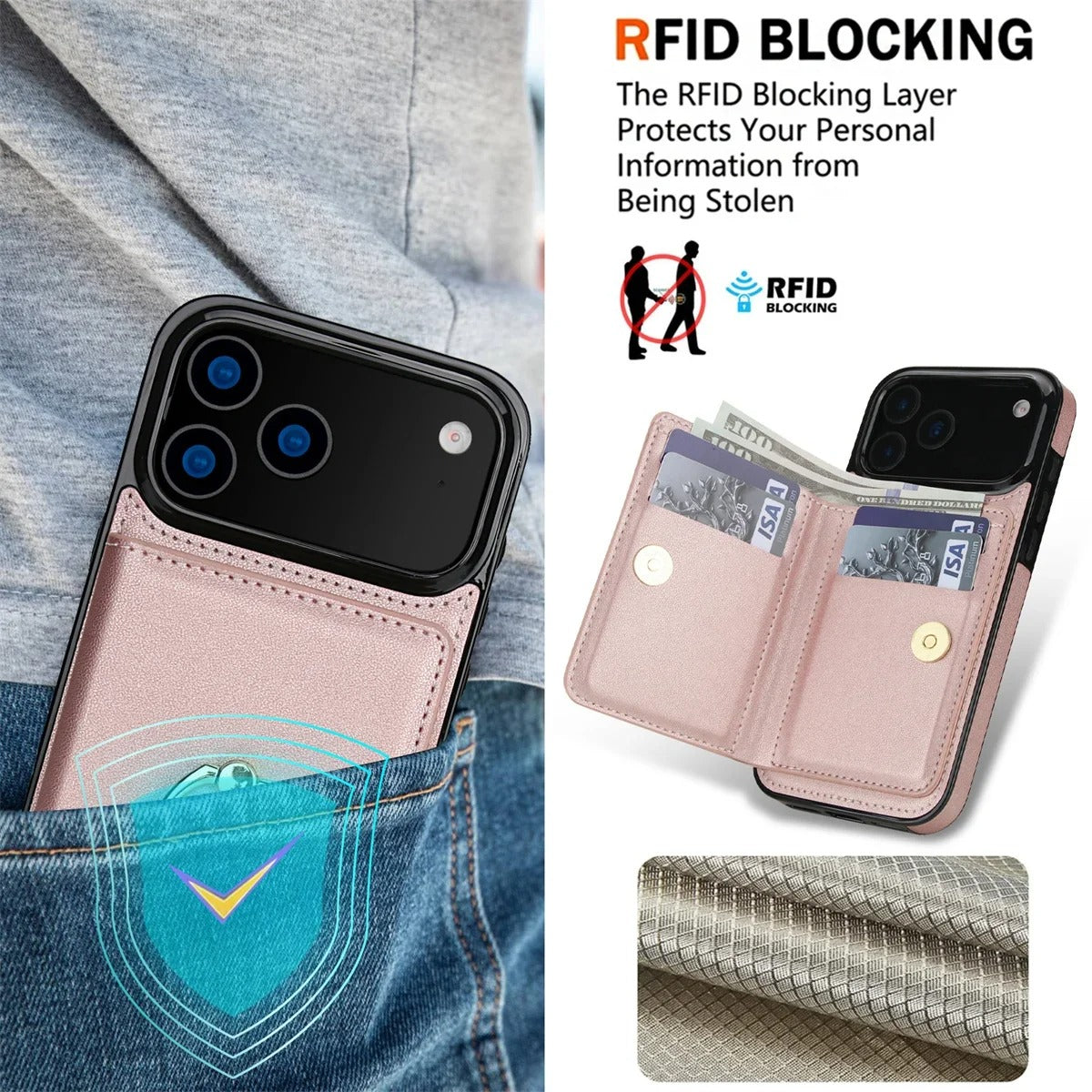 Luxury iPhone Case — Wallet Cover with Card Holder, 360° Rotating Ring Kickstand, Magnetic Clasp & Shockproof PU Leather Full-Coverage Design for iPhone 17 Pro Max and Air