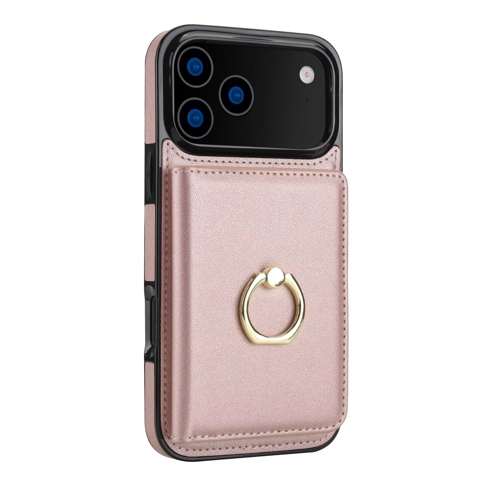 Luxury iPhone Case — Wallet Cover with Card Holder, 360° Rotating Ring Kickstand, Magnetic Clasp & Shockproof PU Leather Full-Coverage Design for iPhone 17 Pro Max and Air
