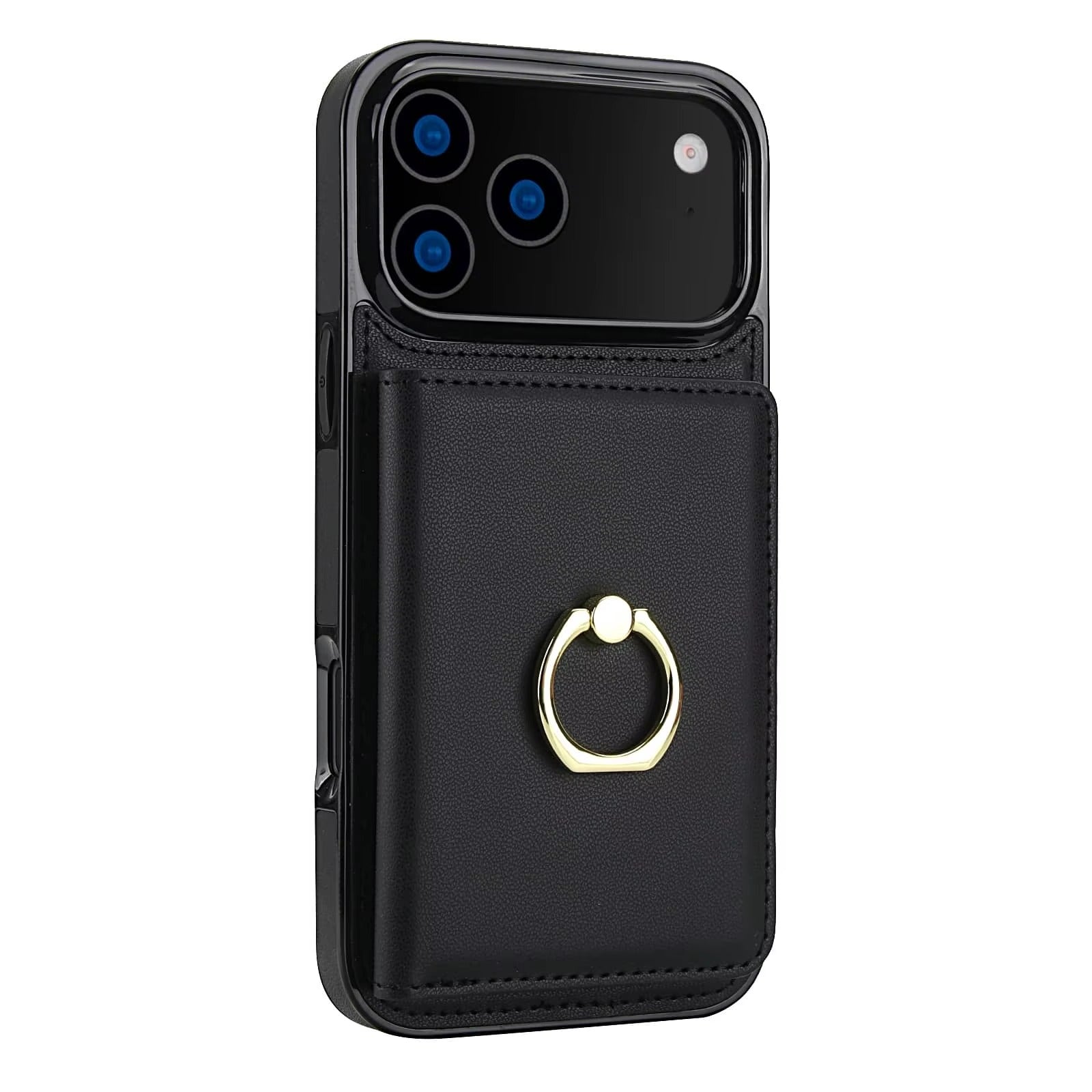 Luxury iPhone Case — Wallet Cover with Card Holder, 360° Rotating Ring Kickstand, Magnetic Clasp & Shockproof PU Leather Full-Coverage Design for iPhone 17 Pro Max and Air