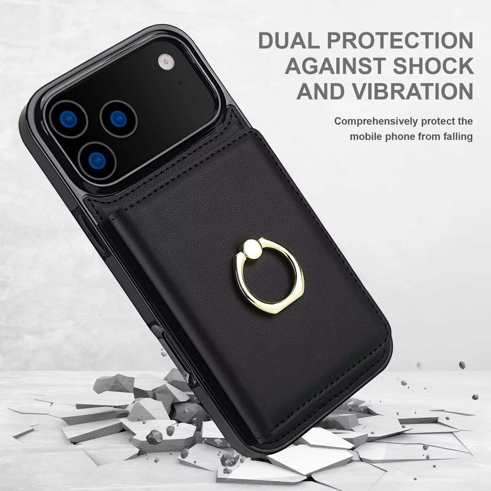 Luxury iPhone Case — Wallet Cover with Card Holder, 360° Rotating Ring Kickstand, Magnetic Clasp & Shockproof PU Leather Full-Coverage Design for iPhone 17 Pro Max and Air