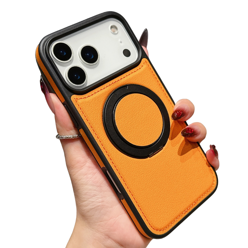 Luxury iPhone Case — Wax PU Leather Magnetic Cover with 360° Rotating Ring Stand, Wireless-Charging Safe Design and Business Shockproof Protection