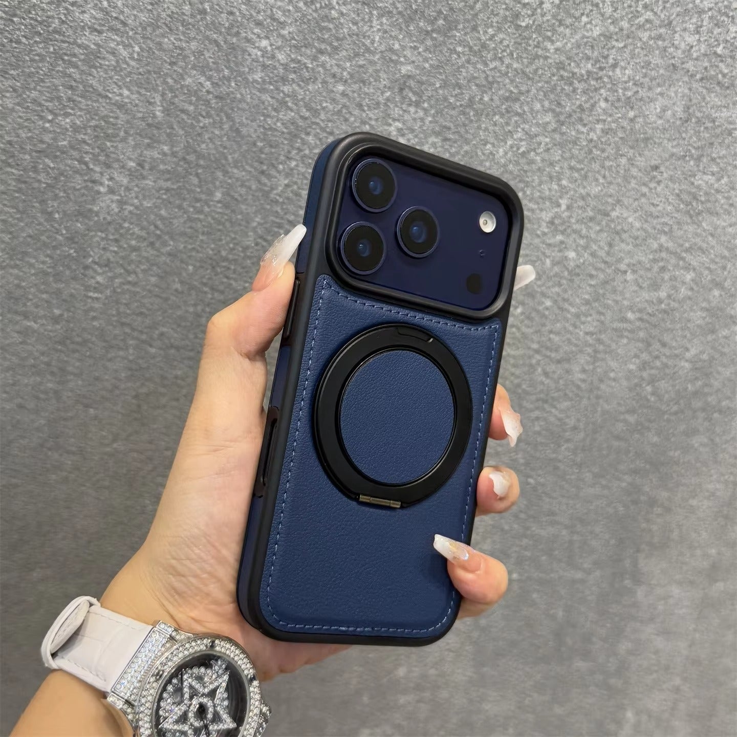 Luxury iPhone Case — Wax PU Leather Magnetic Cover with 360° Rotating Ring Stand, Wireless-Charging Safe Design and Business Shockproof Protection
