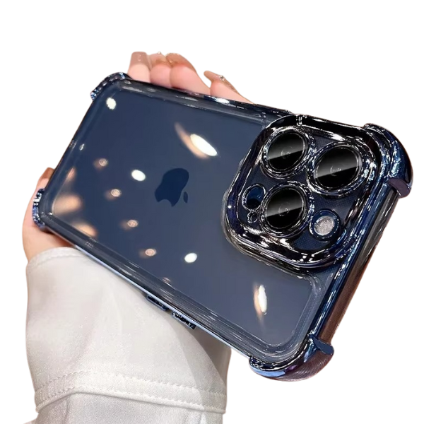 Luxury iPhone Clear Soft Case with Camera Protector — Plating Airbag Design, Shockproof Transparent Cover, Anti-Fingerprint Scratch-Resistant Non-Slip Finish