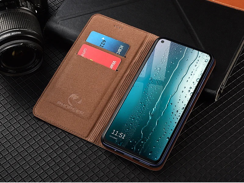 Luxury iPhone Flip Wallet Case Genuine Lizard Leather — Magnetic Closure, Kickstand Holder, Dustproof Non-Slip Design, Premium Full Body Protection