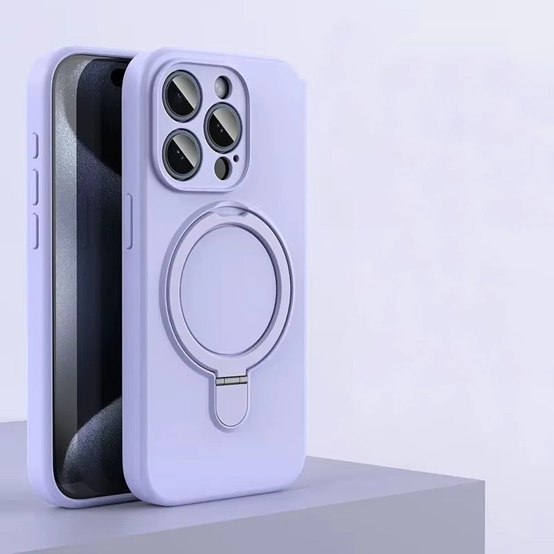 Luxury iPhone Liquid Silicone MagSafe Case — Magnetic Ring Holder Stand Cover, Shockproof Anti-Fingerprint Design, Wireless Charging Compatible Non-Slip Protection