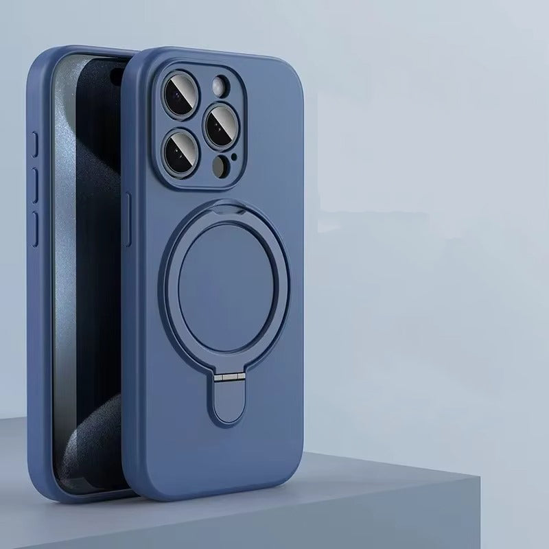 Luxury iPhone Liquid Silicone MagSafe Case — Magnetic Ring Holder Stand Cover, Shockproof Anti-Fingerprint Design, Wireless Charging Compatible Non-Slip Protection
