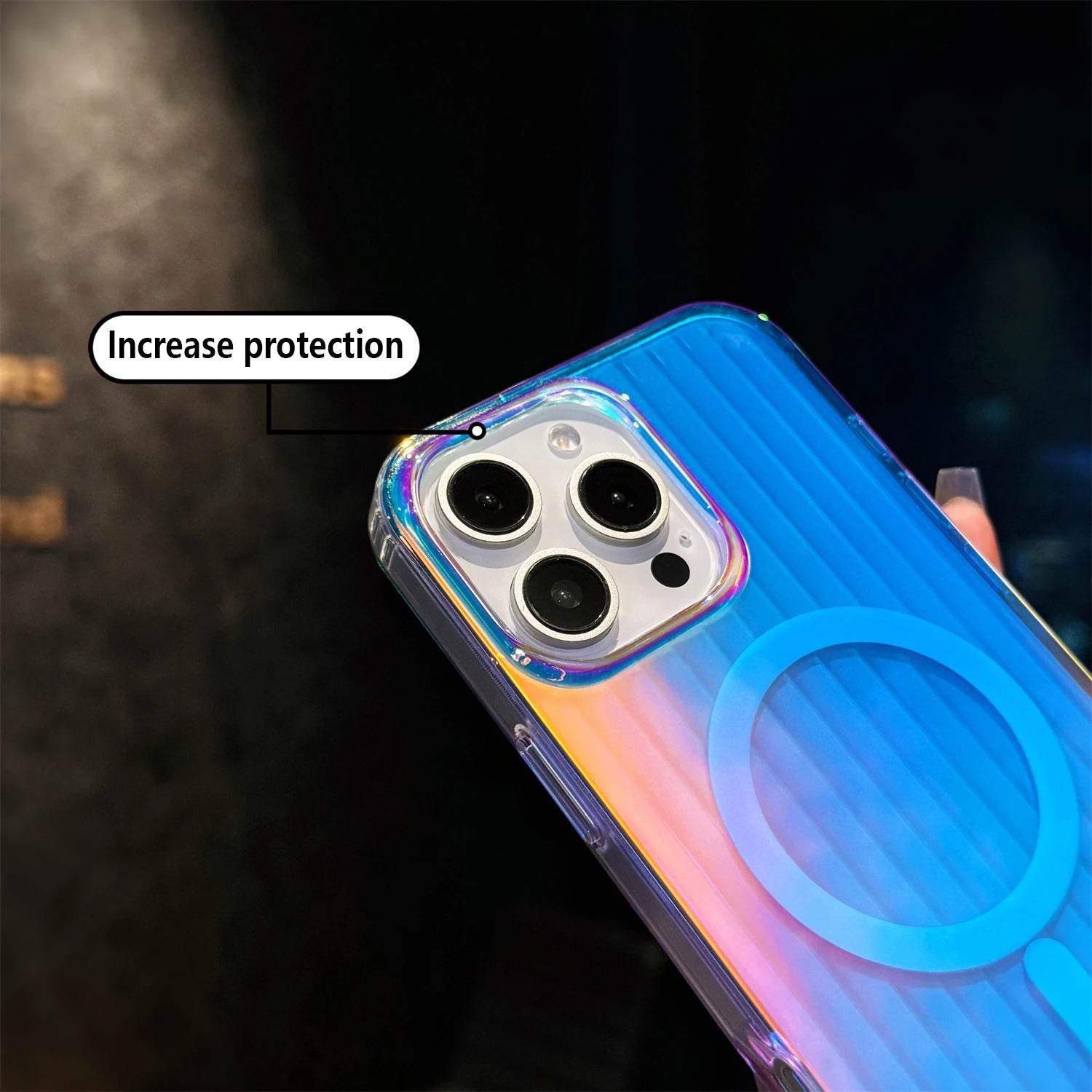 Luxury iPhone MagSafe Case Aurora Gradient Laser Design — Luggage Style Tough Cover, Shockproof Protective Finish for a Stylish Blue Look