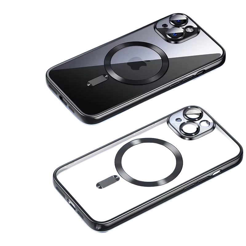 Luxury iPhone MagSafe Case Clear Plating Silicone Cover — Transparent Soft Design with Lens Film Protection, Slim Shockproof Anti-Fingerprint Non-Slip Finish