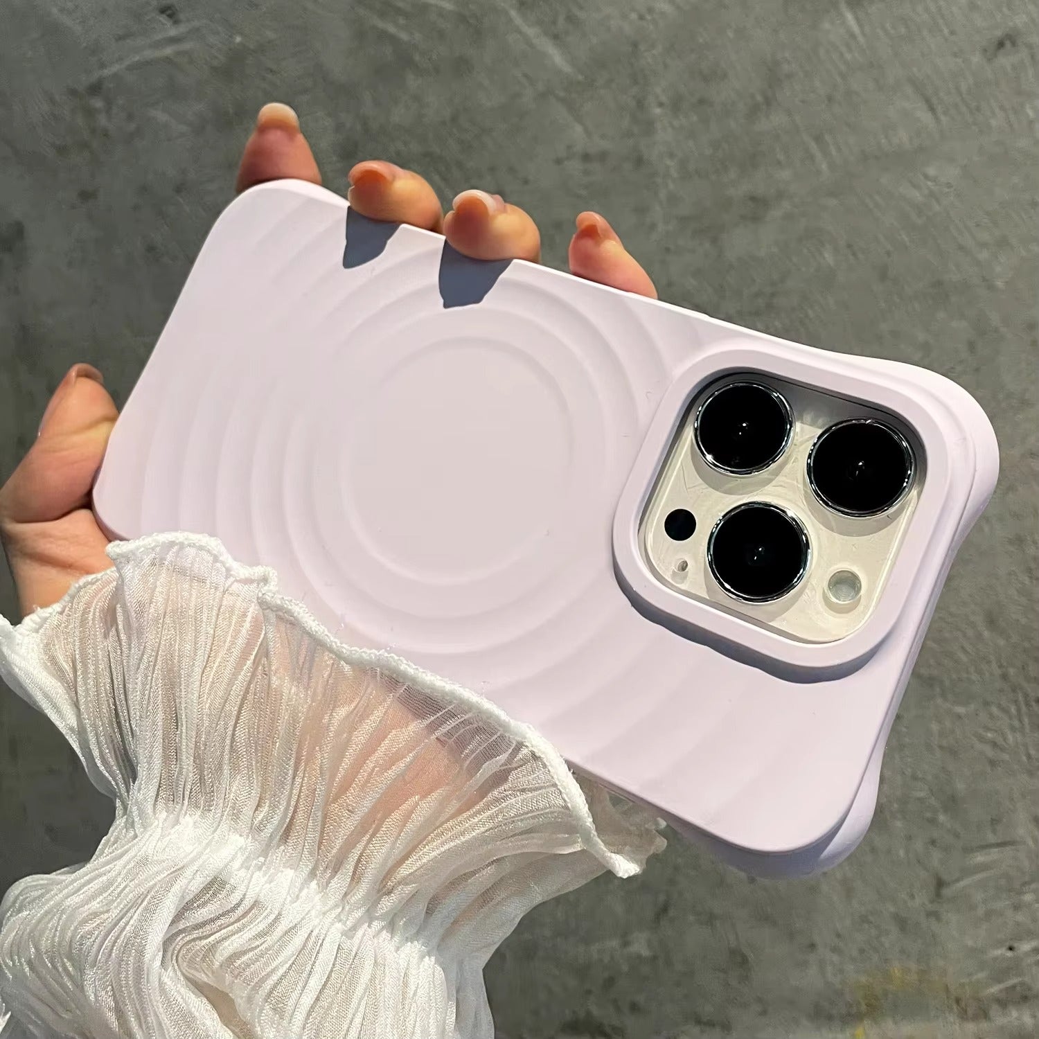 Luxury iPhone MagSafe Case Ripple Silicone Design — Engraved Letter Back Cover, Magnetic Wireless Charging Compatible, Shockproof Soft Non-Slip Protection