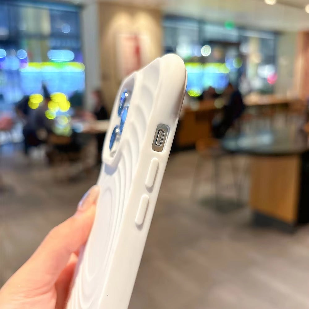 Luxury iPhone MagSafe Case Ripple Silicone Design — Engraved Letter Back Cover, Magnetic Wireless Charging Compatible, Shockproof Soft Non-Slip Protection