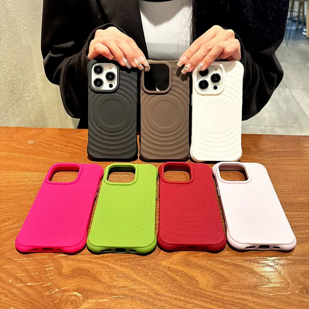 Luxury iPhone MagSafe Case Ripple Silicone Design — Engraved Letter Back Cover, Magnetic Wireless Charging Compatible, Shockproof Soft Non-Slip Protection