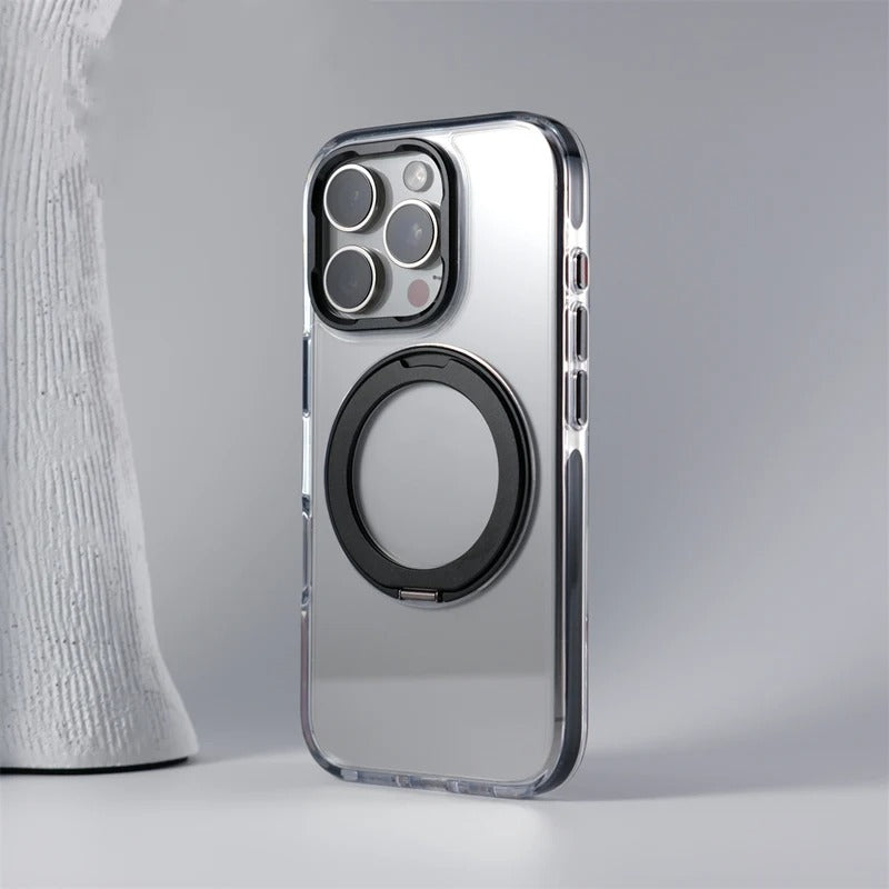 Luxury iPhone Case — MagSafe Transparent Hard PC Cover with 360° Kickstand Holder, Magnetic Wireless Charging and Full-Coverage Shockproof Protection