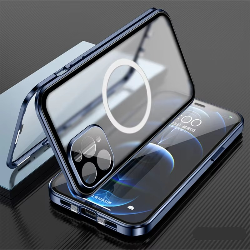 Luxury iPhone MagSafe Case with Double-Sided Glass — 360° Full Body Protection, HD Transparent Metal Alloy Frame, Magnetic Shockproof Anti-Fingerprint Cover
