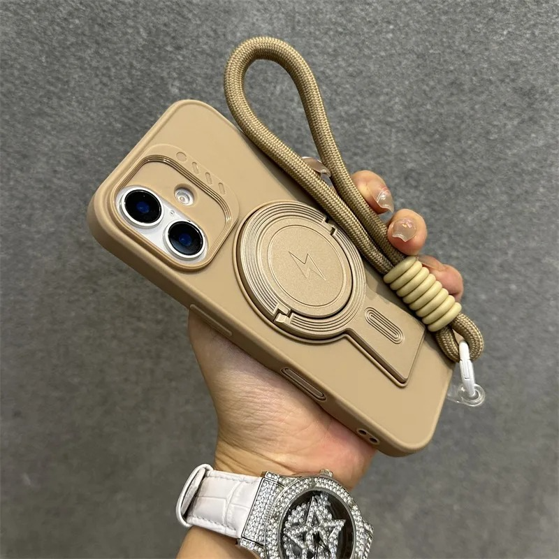 Luxury iPhone MagSafe Case with Lanyard — Magnetic Bumper Cover, Wireless Charging Compatible, Slim Shockproof Design with Kickstand Holder