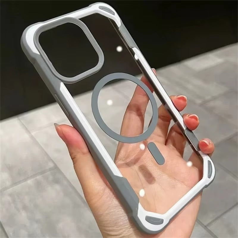 Luxury iPhone MagSafe Hit Color Clear Case — Transparent Shockproof Back Cover with Magnetic Wireless Charging, Slim Anti-Scratch Design