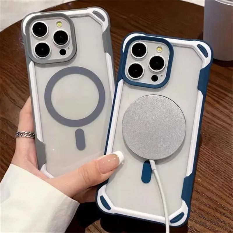 Luxury iPhone MagSafe Hit Color Clear Case — Transparent Shockproof Back Cover with Magnetic Wireless Charging, Slim Anti-Scratch Design