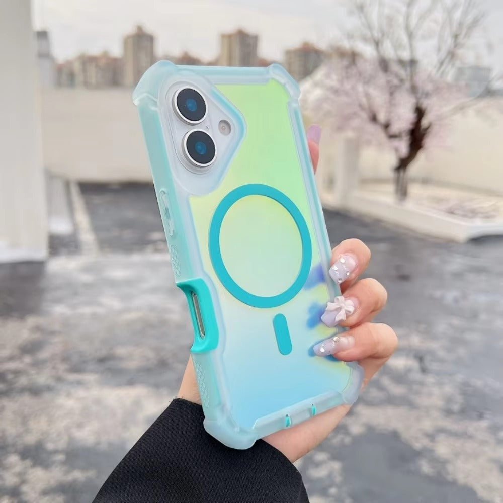 Luxury iPhone MagSafe Laser Armor Case — Color-Changing Dazzling Dual Layer Cover, Wireless Charging Compatible, Military Grade Shockproof Protection