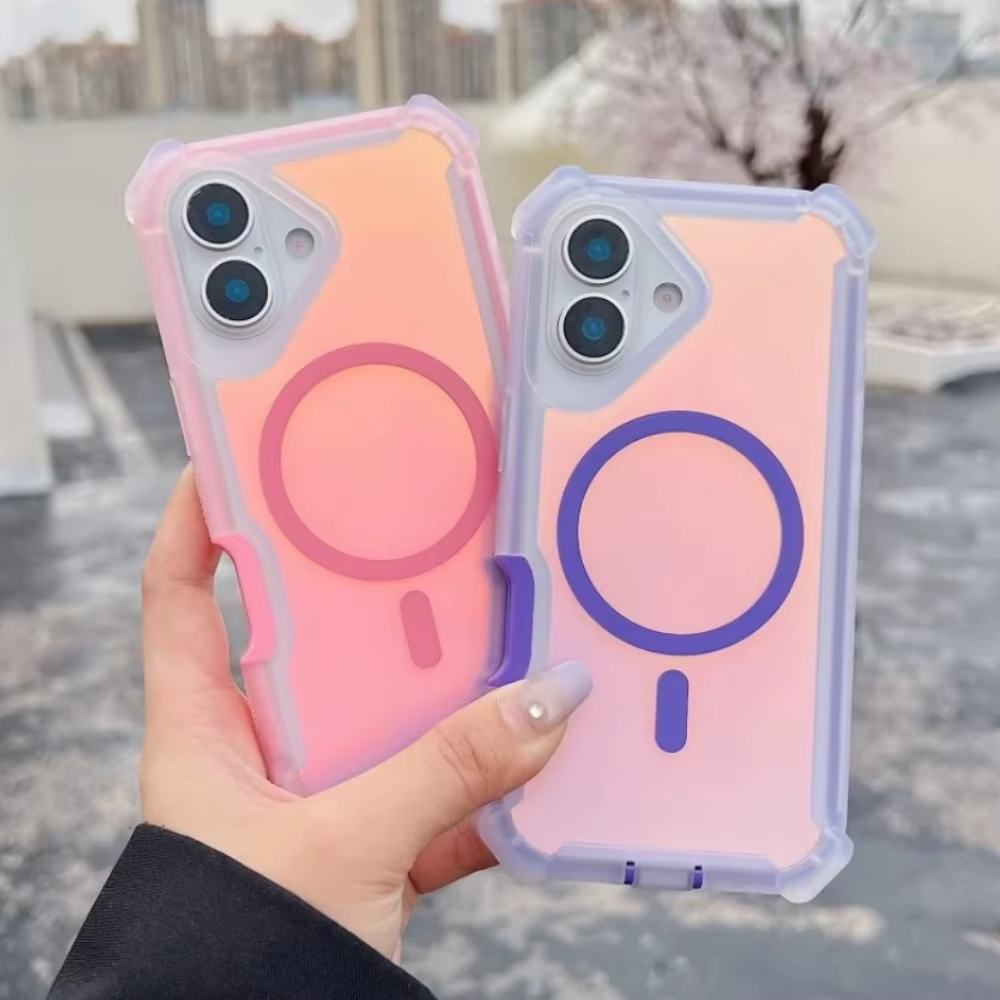 Luxury iPhone MagSafe Laser Armor Case — Color-Changing Dazzling Dual Layer Cover, Wireless Charging Compatible, Military Grade Shockproof Protection