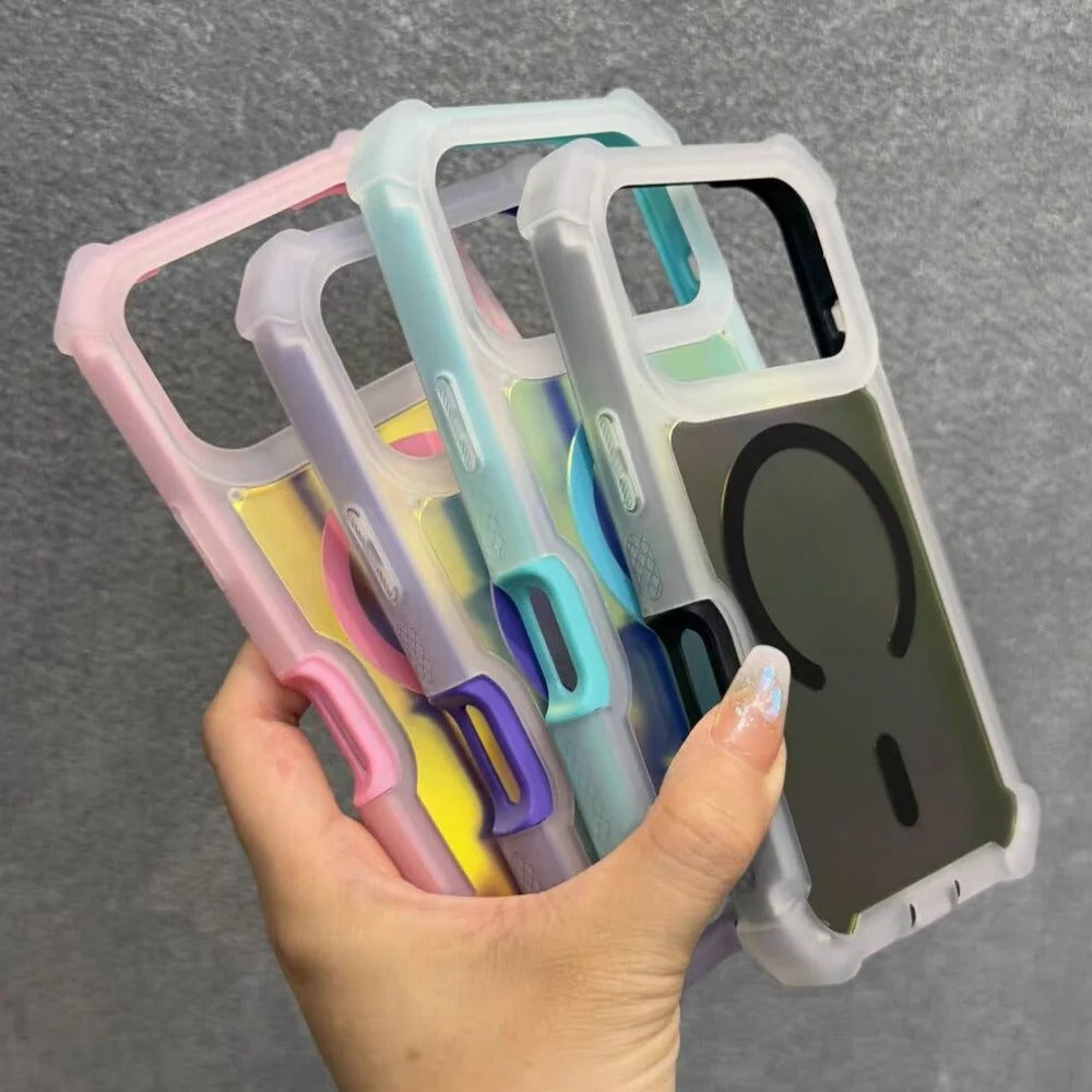Luxury iPhone MagSafe Laser Armor Case — Color-Changing Dazzling Dual Layer Cover, Wireless Charging Compatible, Military Grade Shockproof Protection