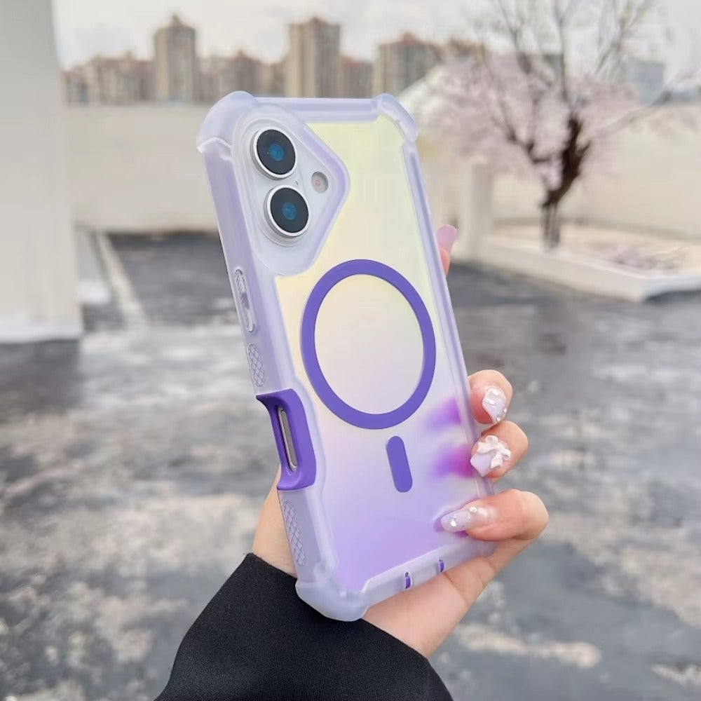 Luxury iPhone MagSafe Laser Armor Case — Color-Changing Dazzling Dual Layer Cover, Wireless Charging Compatible, Military Grade Shockproof Protection