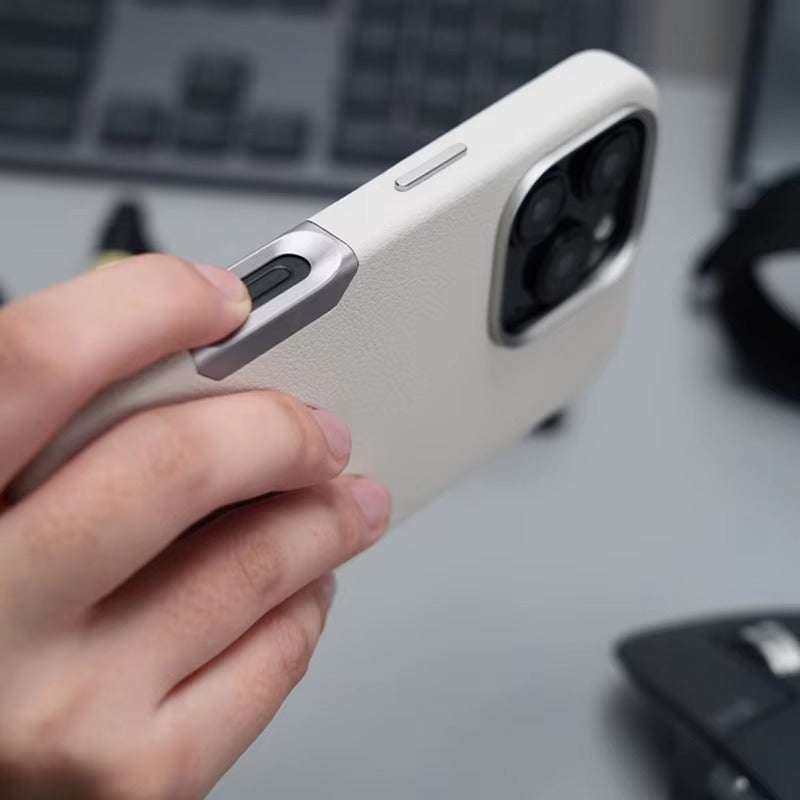 Luxury iPhone MagSafe Leather Case — Simple Solid Color Hard PC Cover, Wireless Charging Compatible, Alloy Lens Protection, Matte Anti-Fingerprint Finish