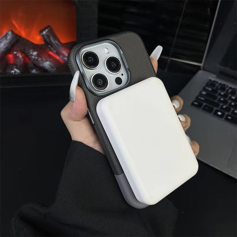 Luxury iPhone MagSafe Leather Case — Trendy Hit Color Relief Design with Alloy Lens Protection, Wireless Charging, Shockproof Anti-Fingerprint Cover