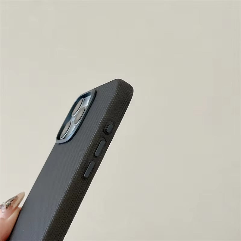 Luxury iPhone MagSafe Leather Case — Trendy Hit Color Relief Design with Alloy Lens Protection, Wireless Charging, Shockproof Anti-Fingerprint Cover