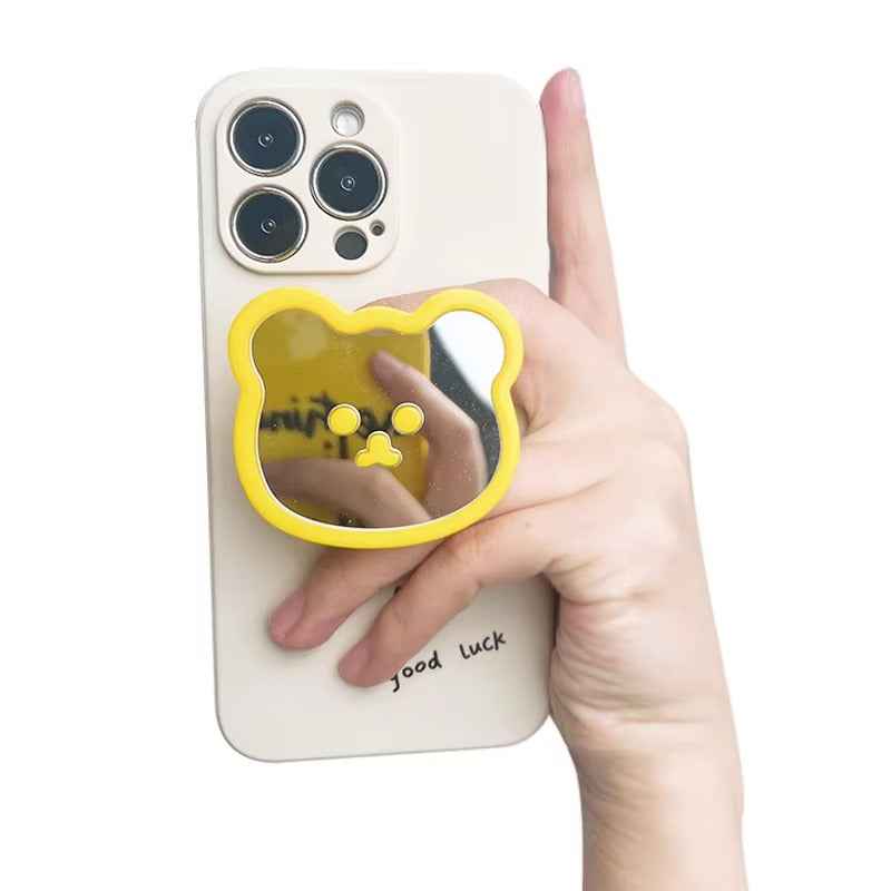 Luxury iPhone MagSafe Magnetic Grip Stand, Cute Bear Mirror Phone Holder with Expanding Finger Ring Design for Secure Grip & Hands-Free Viewing