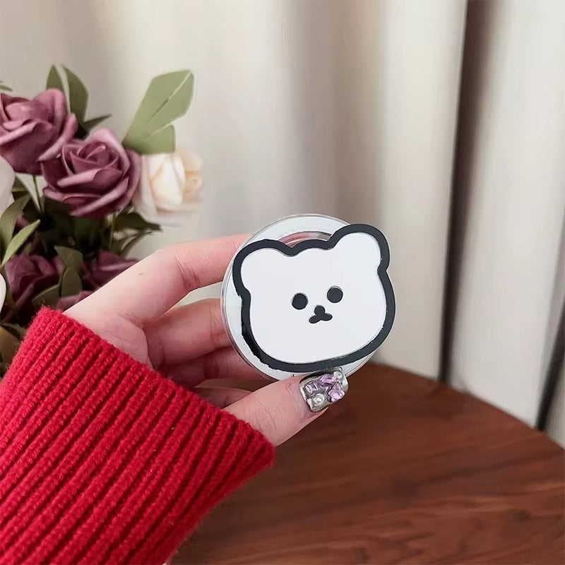 Luxury iPhone MagSafe Magnetic Grip Stand, Cute Bear Mirror Phone Holder with Expanding Finger Ring Design for Secure Grip & Hands-Free Viewing