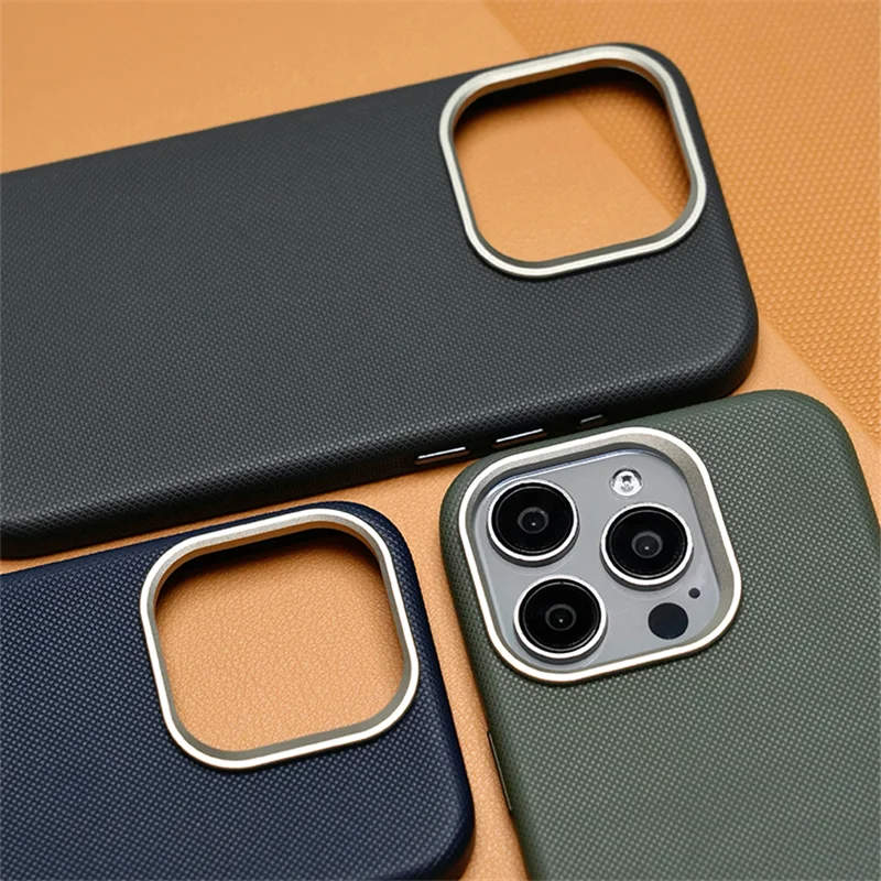 Luxury iPhone MagSafe Leather Case — Trendy Diamond Relief Hard PC Cover with Alloy Lens Protection, Wireless Charging, Shockproof Anti-Fingerprint Design