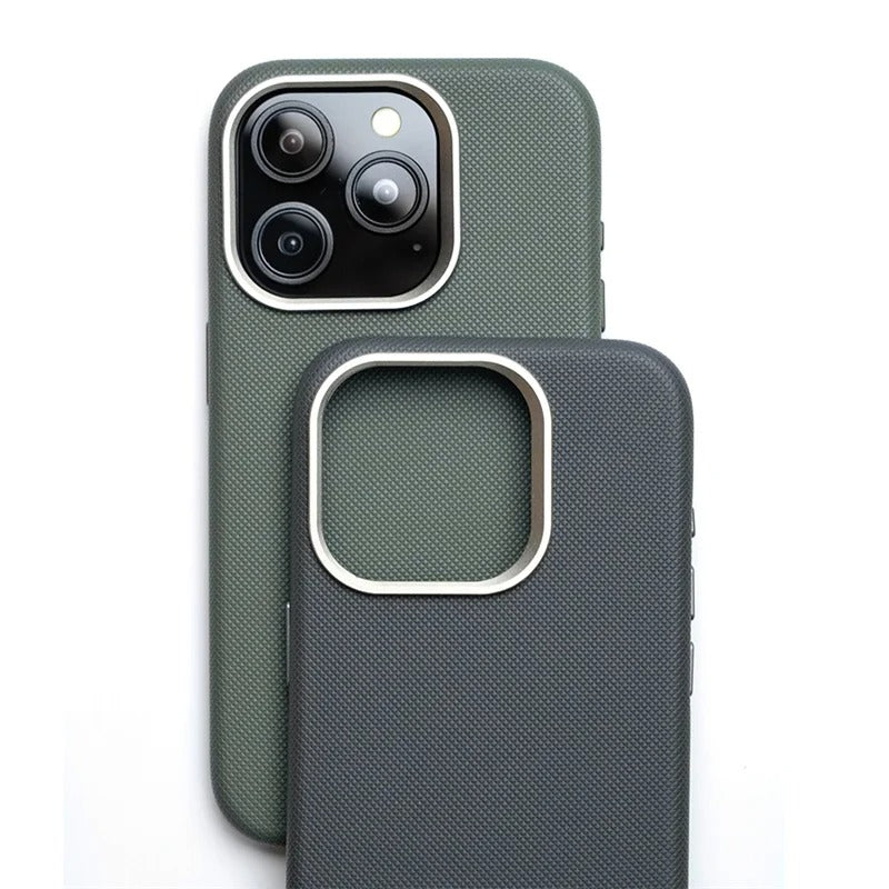 Luxury iPhone MagSafe Leather Case — Trendy Diamond Relief Hard PC Cover with Alloy Lens Protection, Wireless Charging, Shockproof Anti-Fingerprint Design