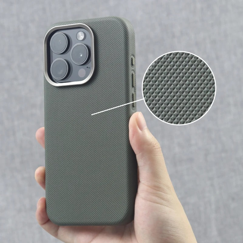 Luxury iPhone MagSafe Leather Case — Trendy Diamond Relief Hard PC Cover with Alloy Lens Protection, Wireless Charging, Shockproof Anti-Fingerprint Design