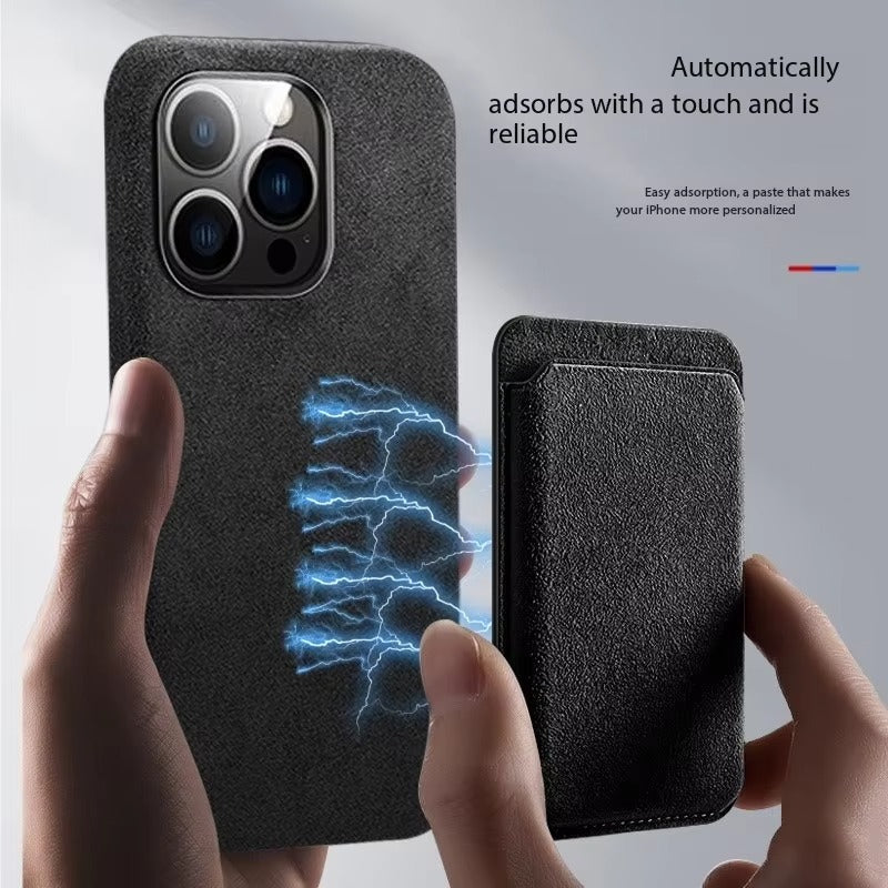 Luxury iPhone Magnetic Microfiber Wallet Case, MagSafe-Compatible Card Holder with Soft-Touch Fabric Finish & Slim Profile