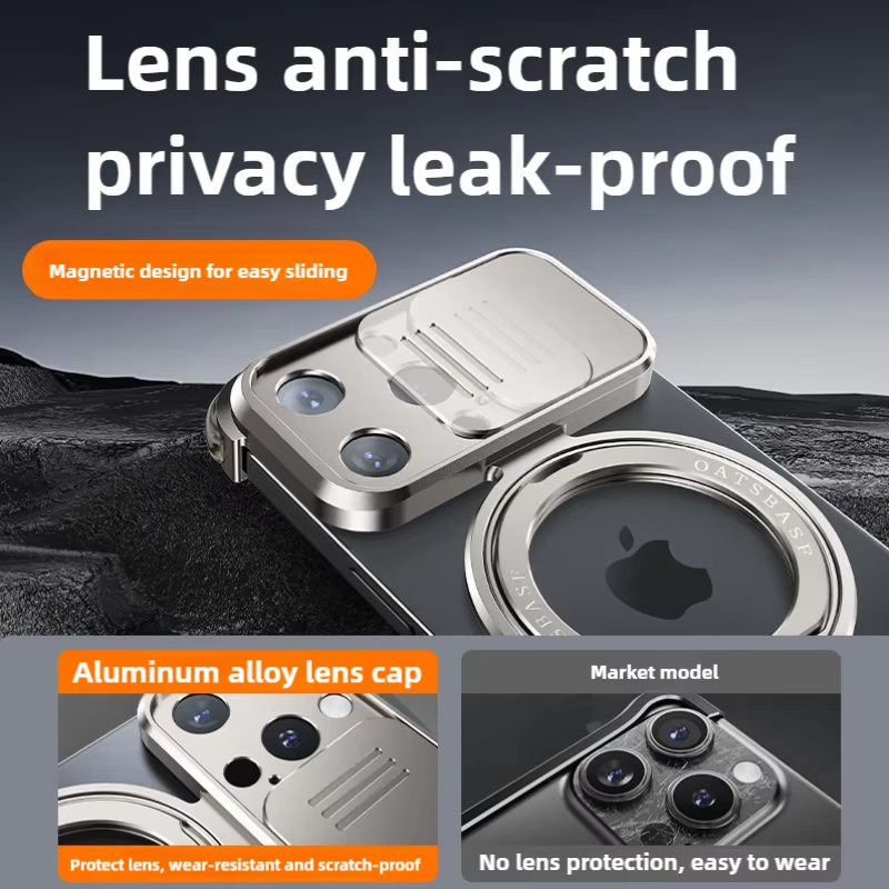 Luxury iPhone Metal Frameless Magnetic Case — Aluminum Alloy Cover with Ring Stand, Shockproof Camera Protection, Heavy Duty Matte Finish