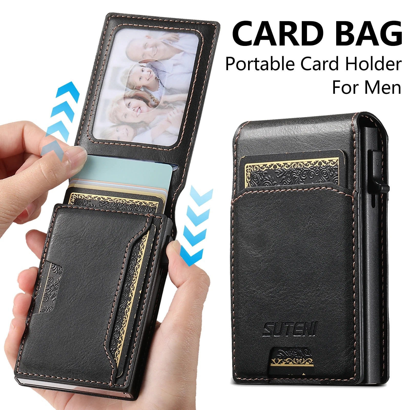 Luxury iPhone PU Leather Wallet Case with Card Slot Storage, Button-Eject Card Holder Design, Slim Flip Cover with Secure Compartment