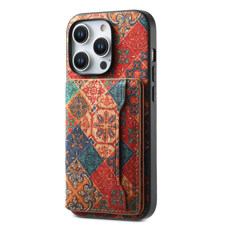 Luxury iPhone Wallet Case with Card Slots — Floral Pattern PU Leather Cover, Kickstand Function, Shockproof Non-Slip Design, Stylish Full Body Protection
