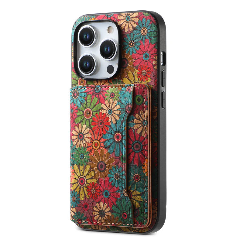 Luxury iPhone Wallet Case with Card Slots — Floral Pattern PU Leather Cover, Kickstand Function, Shockproof Non-Slip Design, Stylish Full Body Protection