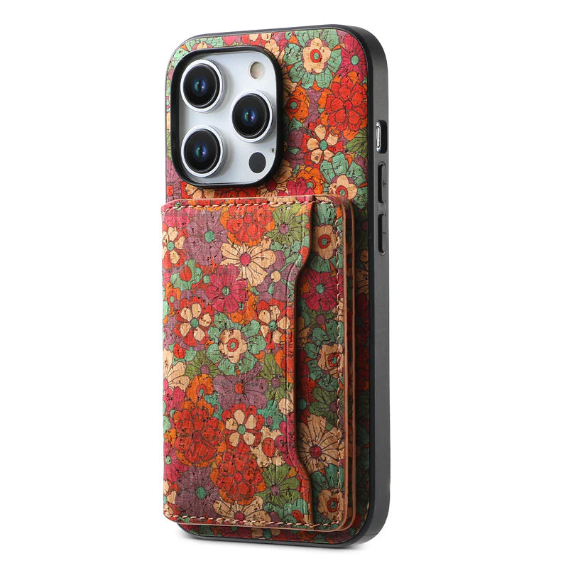 Luxury iPhone Wallet Case with Card Slots — Floral Pattern PU Leather Cover, Kickstand Function, Shockproof Non-Slip Design, Stylish Full Body Protection