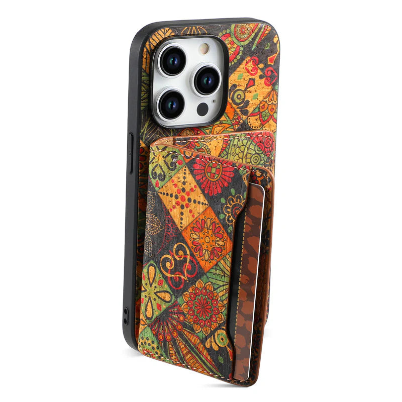 Luxury iPhone Wallet Case with Card Slots — Floral Pattern PU Leather Cover, Kickstand Function, Shockproof Non-Slip Design, Stylish Full Body Protection