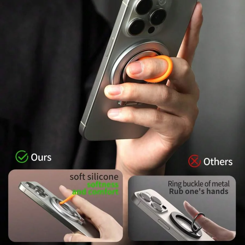 Minimalist iPhone Magnetic Finger Ring Holder, Slim MagSafe Phone Grip Stand with Secure Hold & Smooth Rotation