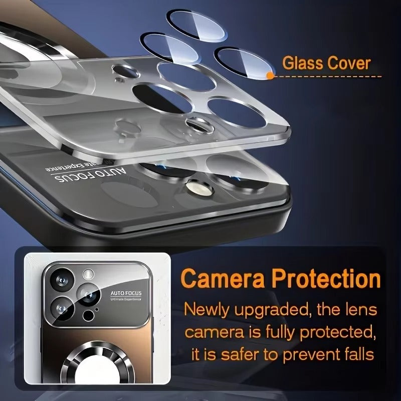 Premium MagSafe Compatible Shockproof iPhone Case with Glass Camera Lens Protection, Magnetic Wireless Charging, Slim Anti-Fingerprint Cover