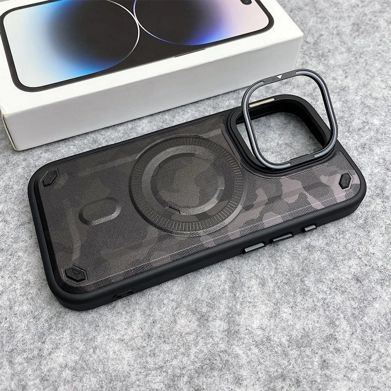 Premium MagSafe Magnetic iPhone Case — Camouflage Graffiti Armor Cover with Invisible Lens Holder, Kickstand, Anti-Fingerprint Matte Protection